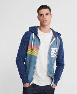 Superdry No 7 Surf Lite Raglan Cipzár Férfi Kapucnis Pulóver Kék | YEWHV6938